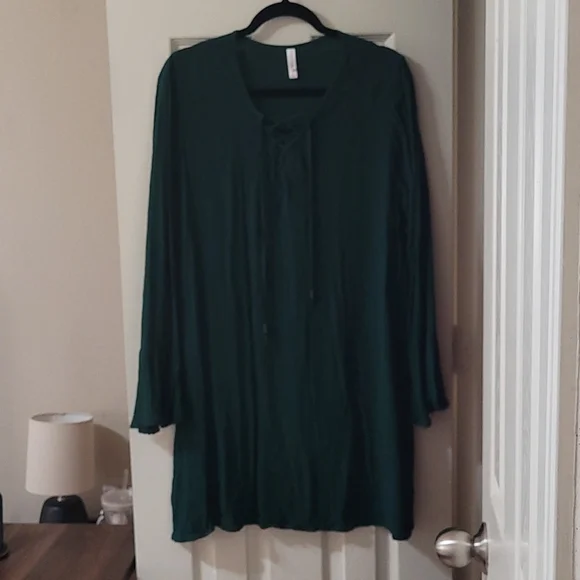 xhilaration green dress Xhilaration Women's L Emerald Green Long Sleeve Lace Layered Dress Chic Party